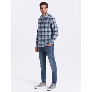Ombre Men's plaid flannel shirt - blue-gray