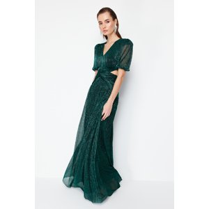 Trendyol Green A-Line Cut Out/Window Detail Glitter Knit Elegant Evening Dress & Graduation Dress