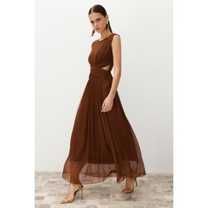 Trendyol Brown Window/Cut Out Detailed Knitted Tulle Dress