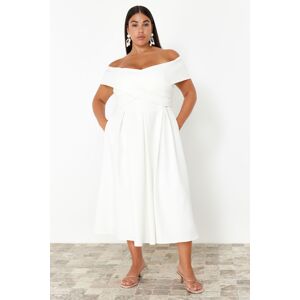 Trendyol Curve White Madonna Collar Woven Plus Size Evening Dress/Bridal/Wedding/Engagement/Evening Dress