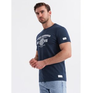 Ombre Men's cotton t-shirt with college style print - navy blue