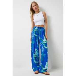 Happiness İstanbul Women's Blue Aqua Green Patterned Loose Viscose Palazzo Trousers