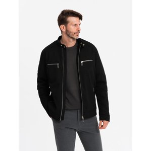 Ombre Men's biker jacket with collar and pockets - black