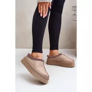 PS1 Low Women's Snow Boots With Embroidery On Platform Dark Beige Narirya