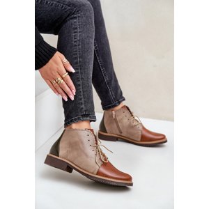 S. BARSKI Insulated leather ankle boots with flat heel brown Nianka