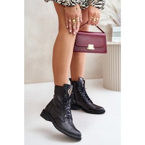 Zazoo 2955 Lacquered Ankle Boots Workers With Golden Detail On The Tongue Black