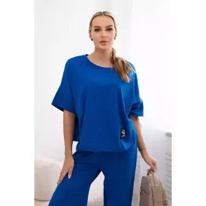 Włoski Cotton set blouse + trousers cornflower blue