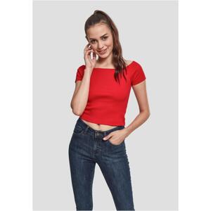 Women's T-shirt with a fiery red ribbed pattern