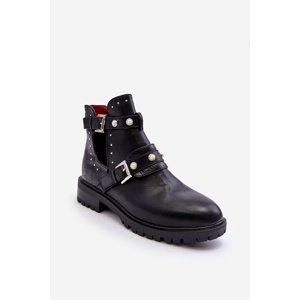 marka niezdefiniowana Women's Trapper Boots with Pearls Black Klarisa