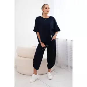 Kesi Włoski Cotton set blouse + trousers navy blue