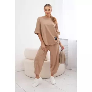 Kesi Włoski Cotton set blouse + trousers Camel