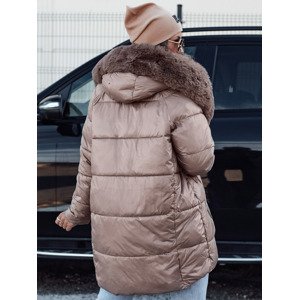 Kurtka damska zimowa FROSTYFIT pikowana z kapturem ciemnobeżowa Dstreet