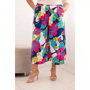 Kesi Włoski Women's Plus Size viscose trousers with floral pattern fuchsia