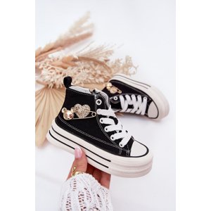 Boto Children's High Sneakers With Gold Decoration Black Elvena