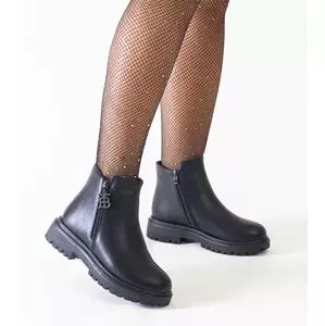 Gemre Black ankle boots with a decorative charm on a platform eco-leather Melane