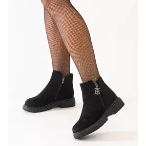 Gemre Black ankle boots with decorative charm on eco-suede platform Melane