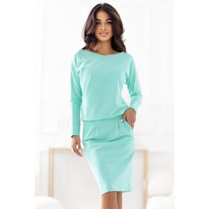 189-12 Long-sleeved sweatshirt dress with pockets – comfortable cut with a low neckline at the back – mint