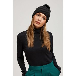Marisse Black Beaded Pompom Hat