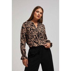 Marisse Patterned V-Neck Shirt In Dark Beige
