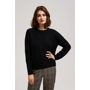 Marisse Black Long Sleeve Sweater With Decorative Weave
