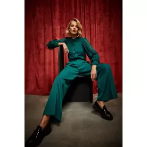 Marisse Emerald Shirt With Ruffled Sleeves