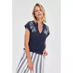 Marisse Navy Blue Cotton Blouse