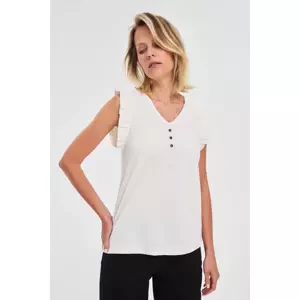 Marisse White Blouse With Ruffles On The Shoulders