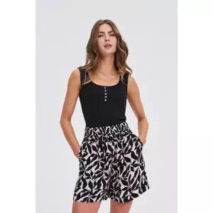 Marisse Black Ribbed Button-Up Top