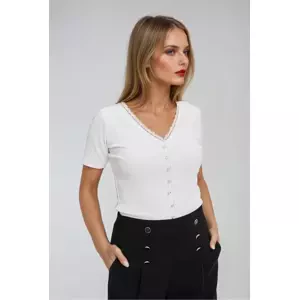 Marisse White Blouse With Lace Neckline