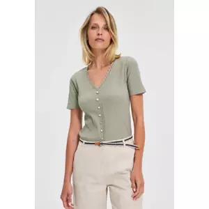 Marisse Olive Blouse With Lace Neckline