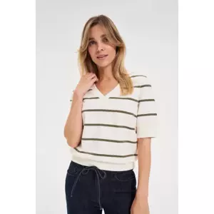 Marisse Striped Sweatshirt With Short Sleeves, Ecru
