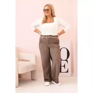 Kesi Włoski Women's Plus Size trousers with viscose, wide leg and elastic waistband brown