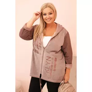 Kesi Włoski Women's Plus Size distressed hoodie with BKLYN print brown