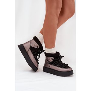 Boto Low Women's Snow Boots Insulated With Fur With Thick Lacing Black Xarina