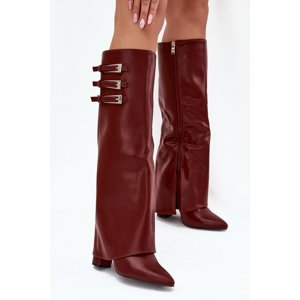 Boto Women's Heeled Boots Turned Shaft Straps With Buckles Burgundy Nirisa