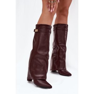 Boto Women's Ankle Boots With Block Heel Rolled Down Shaft And Gold Detail Burgundy Diorna
