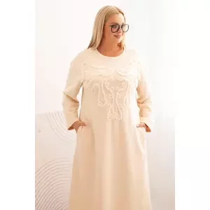 Kesi Włoski Plus Size women's dress with cotton embroidery beige