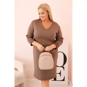 Kesi Włoski Plus Size women's dress in butter color with a V-neck and fango sleeve