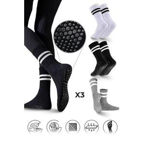 01575 Dewberry 3-Pack Silicone Grip Non-Slip Sports Socks-WHITE-BLACK-GREY