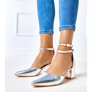 Gemre Silver block heel ankle strap shoes Keris