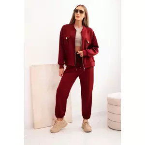 Kesi Włoski Women's butter-soft viscose set with a zip-up hoodie and pants burgundy