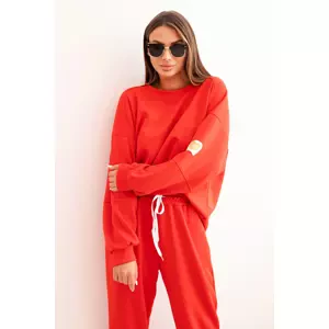 Kesi Włoski Ladies' set with a loose sweatshirt and pants with the word LOVE red