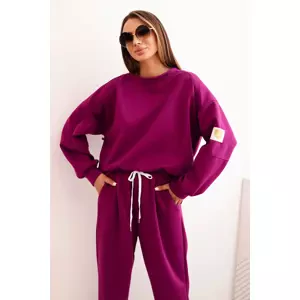 Kesi Włoski Women's set with a loose sweatshirt and pants with the word LOVE dark purple