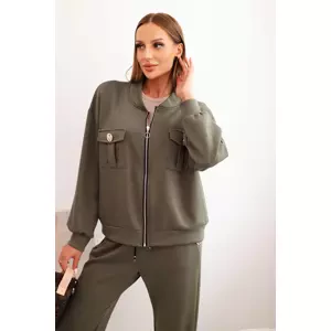 Kesi Włoski Women's set made of viscose with a zip-up sweatshirt and khaki pants