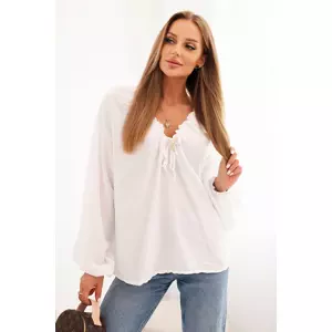 Kesi Włoski Women's blouse with viscose, gathered neckline and embellishment white