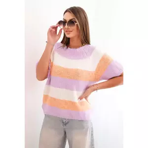 Kesi Włoski Women's striped short-sleeve sweater made of wool apricot + purple