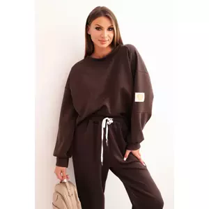 Kesi Włoski Ladies' set with a loose sweatshirt and pants with the inscription LOVE brown