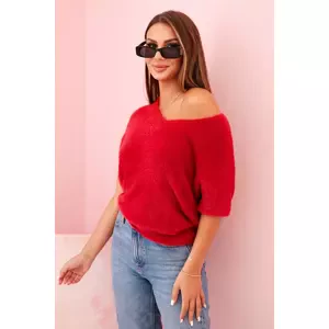 Kesi Włoski Women's sweater made of soft fluff with a V-neck and short sleeves burgundy
