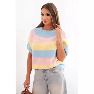 Kesi Włoski Women's striped short-sleeve sweater made of wool yellow + blue