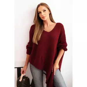 Kesi Włoski Women's asymmetrical wool sweater Plus Size with V-neck burgundy